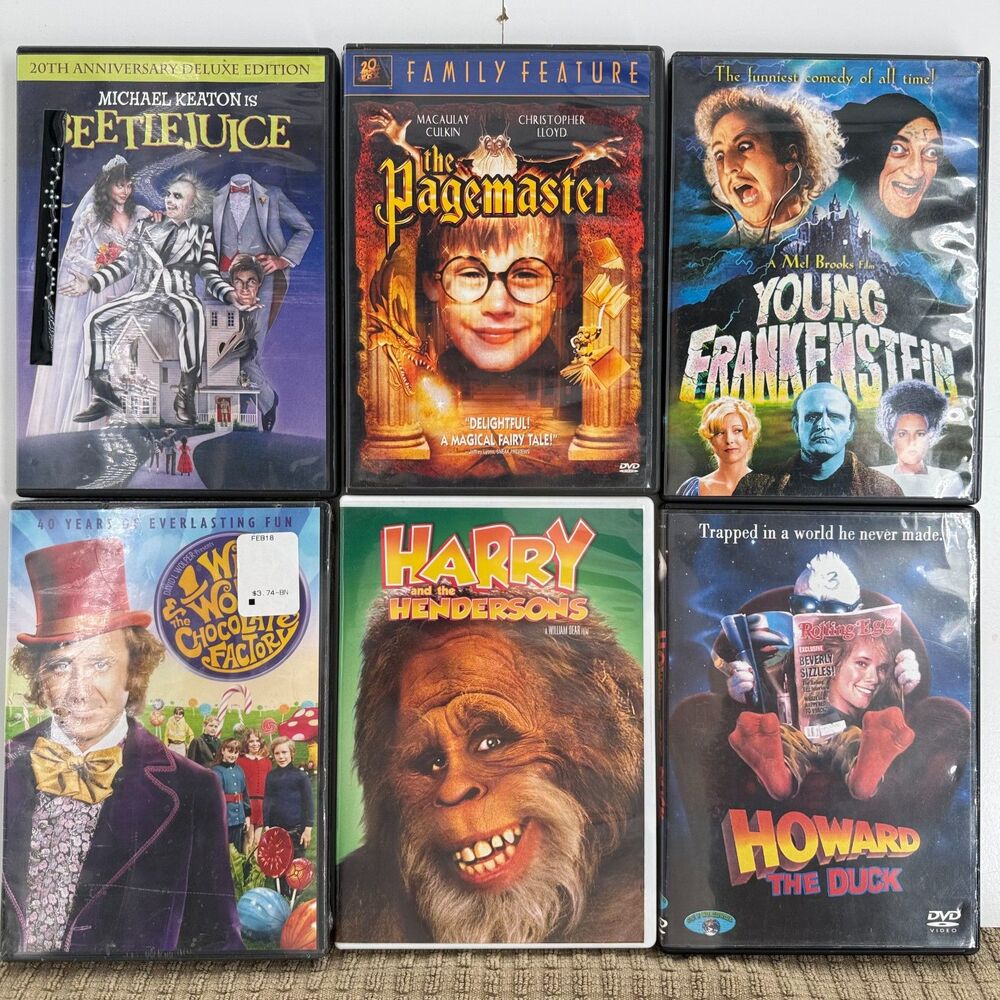 Beetlejuice Pagemaster Wonka + 3 More DVD Lot 6 Comedy Family Fantasy